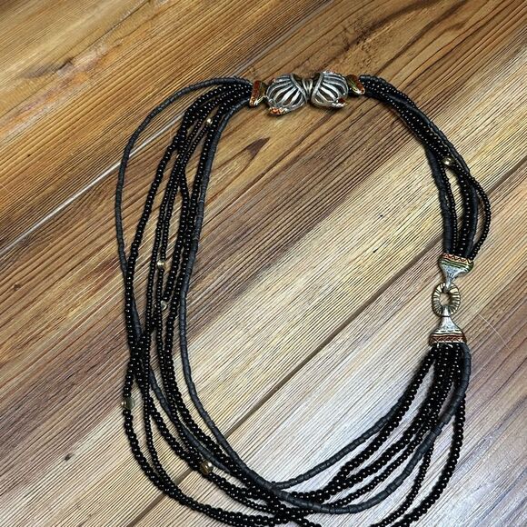 Chico's Black Multi Strand Rhinestone Kissing Fish Necklace Magnetic Closure - Picture 5 of 7